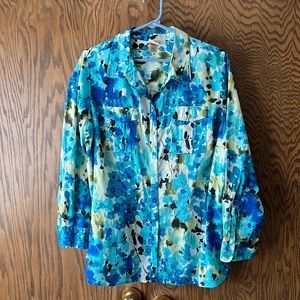 Lightweight watercolor floral print blouse